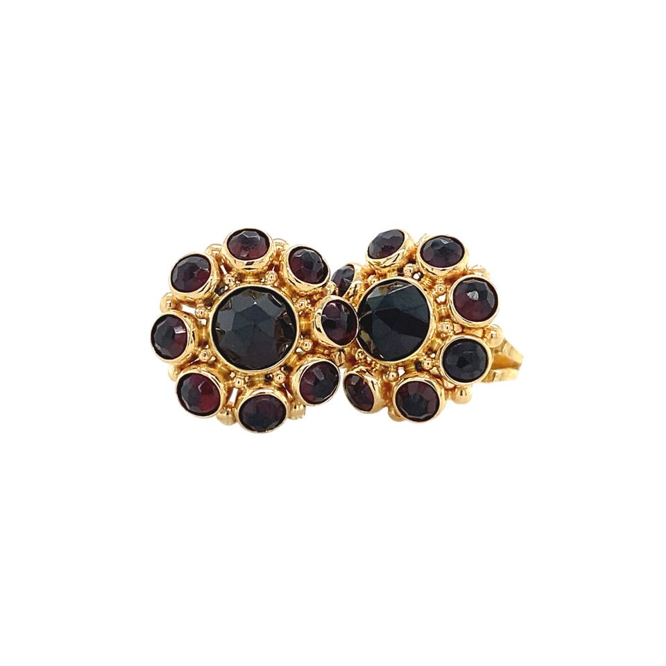 Vintage 14K Gold Cluster Stud Earrings with Garnet