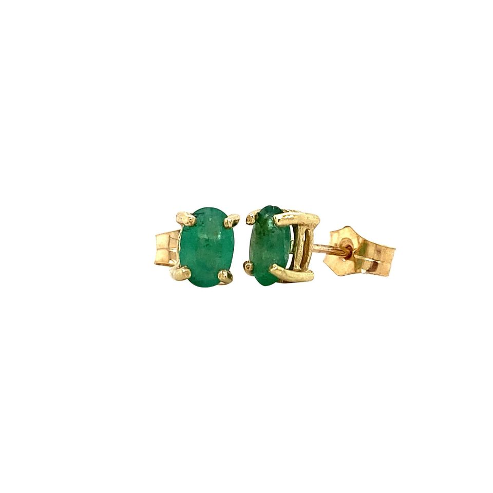 Vintage 14K Gold Stud Earrings with Emerald