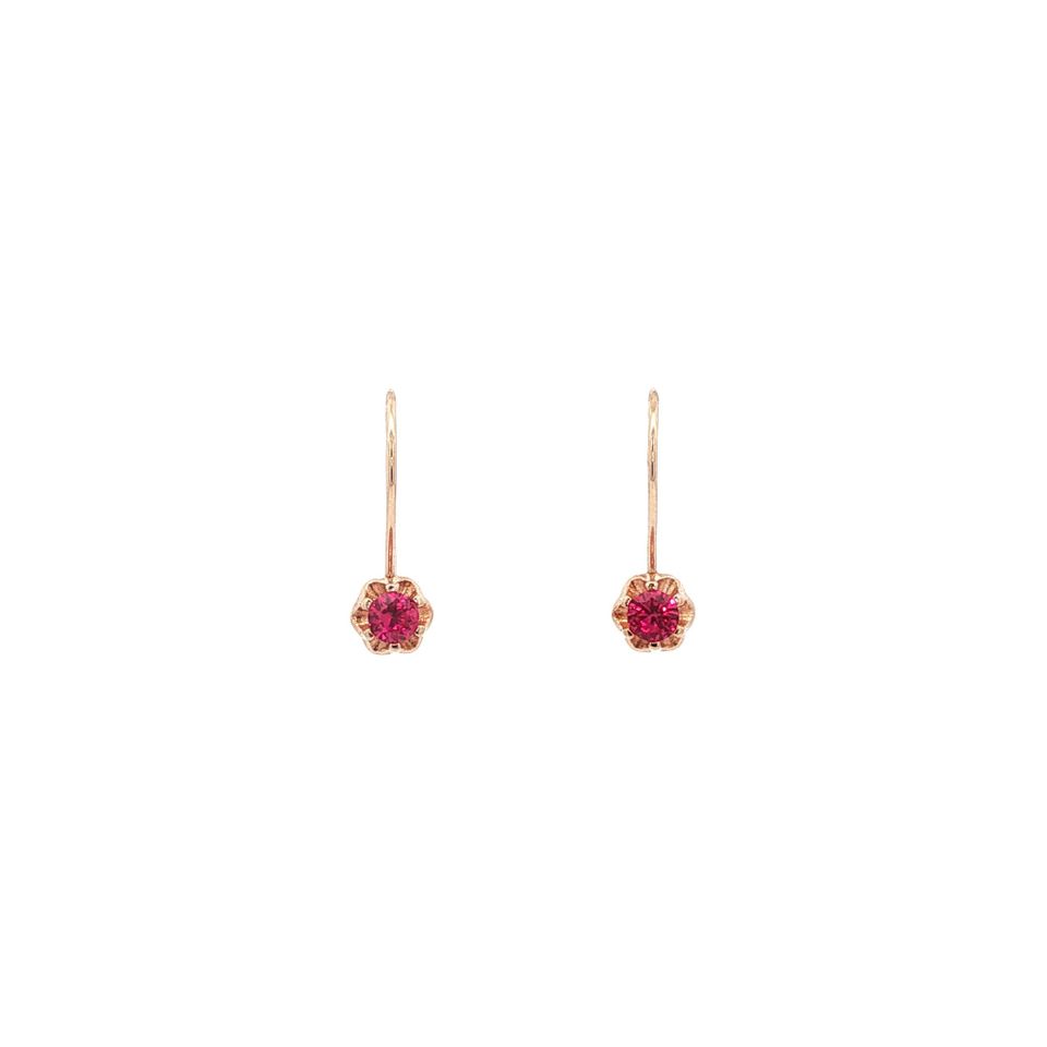 Vintage 14K Rose Gold Drop Earrings with Ruby