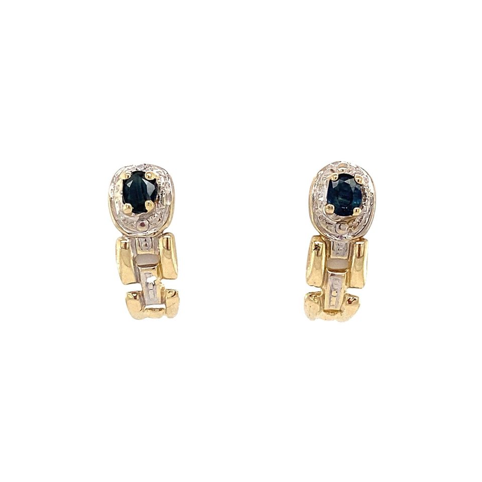 Vintage 14K Two Tone Gold Stud Earrings with Sapphire