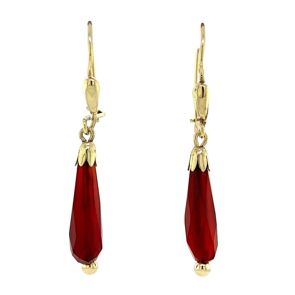 Vintage 14K Gold Drop Earrings with Carnelian