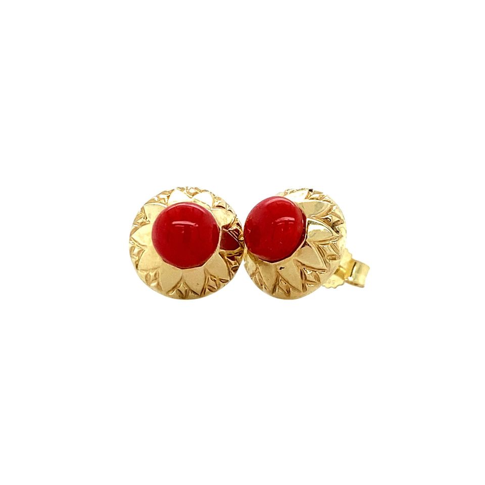 Vintage 14K Gold Stud Earrings with Red Coral