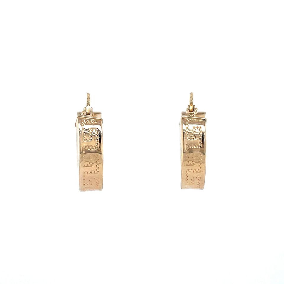Vintage 14K Gold Meander Hoop Earrings