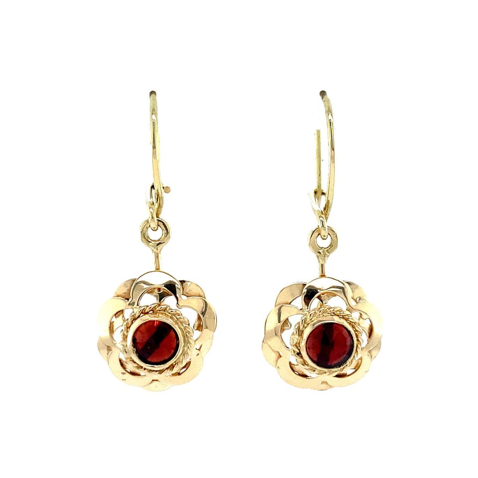 Vintage 14K Gold Drop Earrings with Garnet