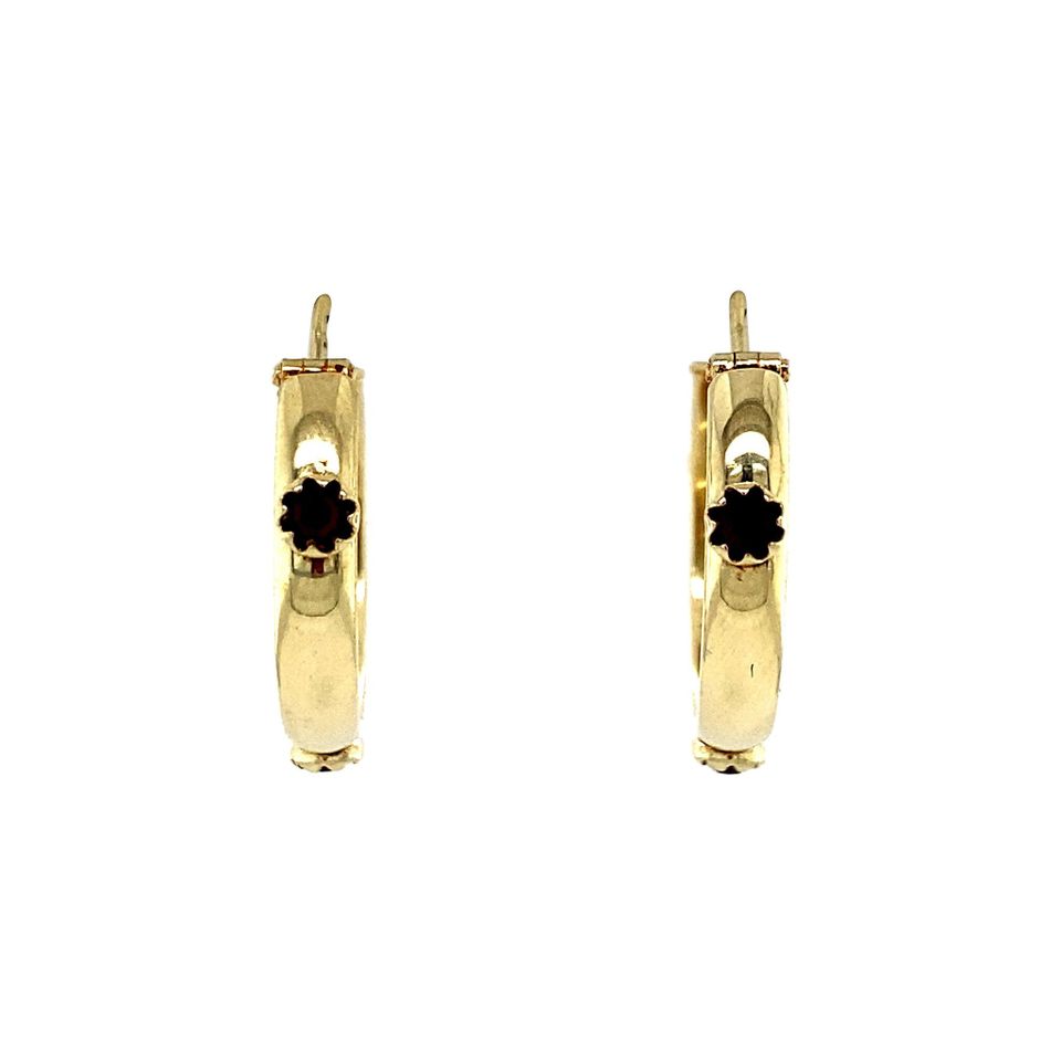 Vintage 14K Gold Hoop Earrings with Colored Stone