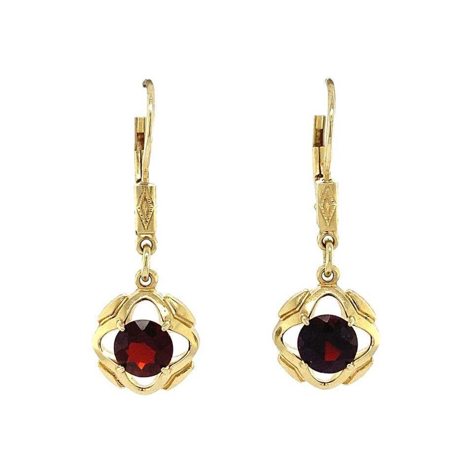 Vintage 14K Gold Drop Earrings with Garnet