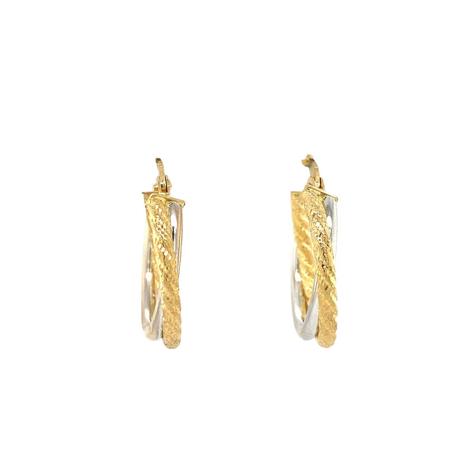 Vintage Two Tone 18K Gold Hoop Earrings