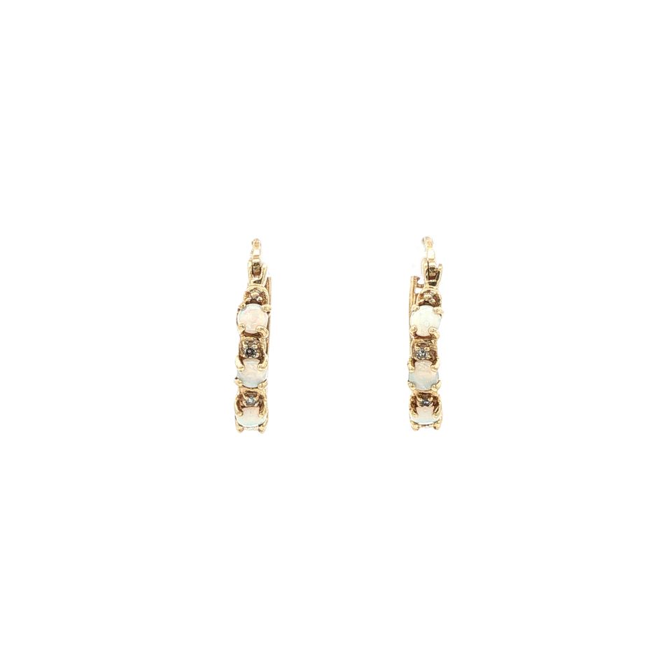 Vintage 8K Gold Hoop Earrings with Opal and Diamond