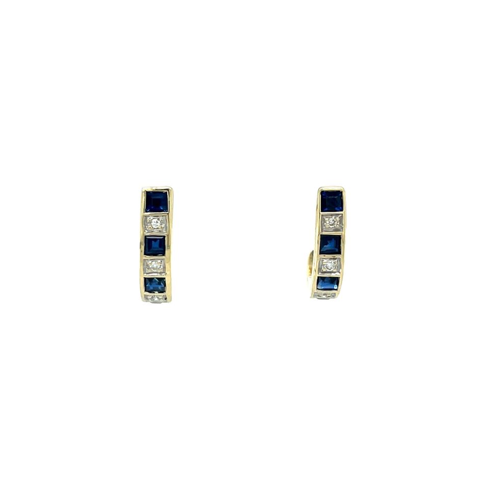 Vintage 14K Gold Stud Earrings with Sapphire and Diamond
