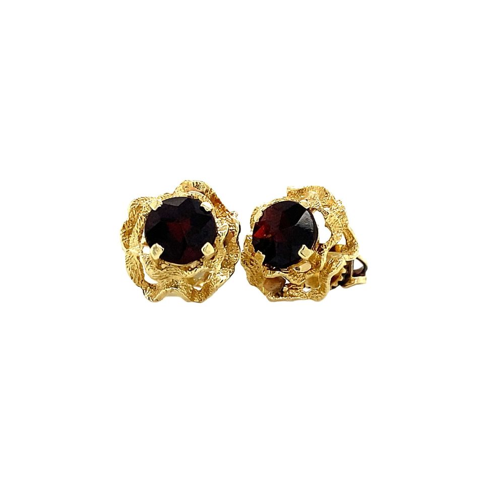 Vintage 14K Gold Stud Earrings with Garnet