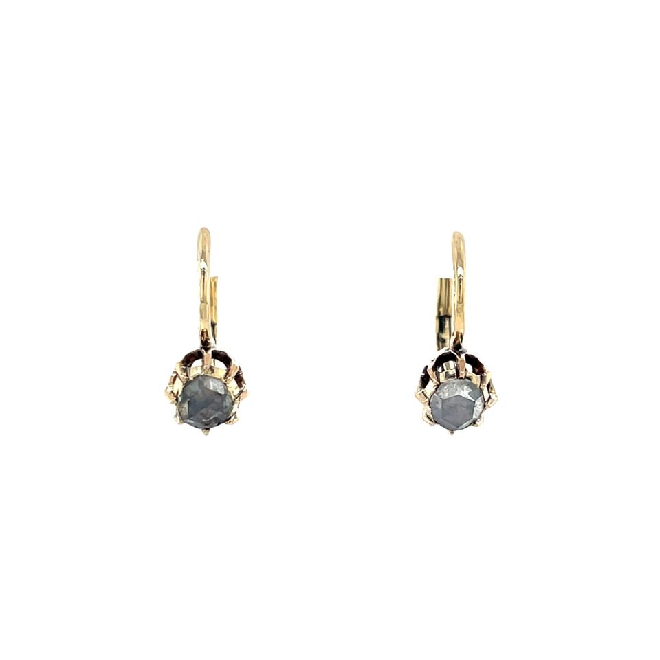 Vintage 14K Gold Drop Earrings with Rose Cut Diamond
