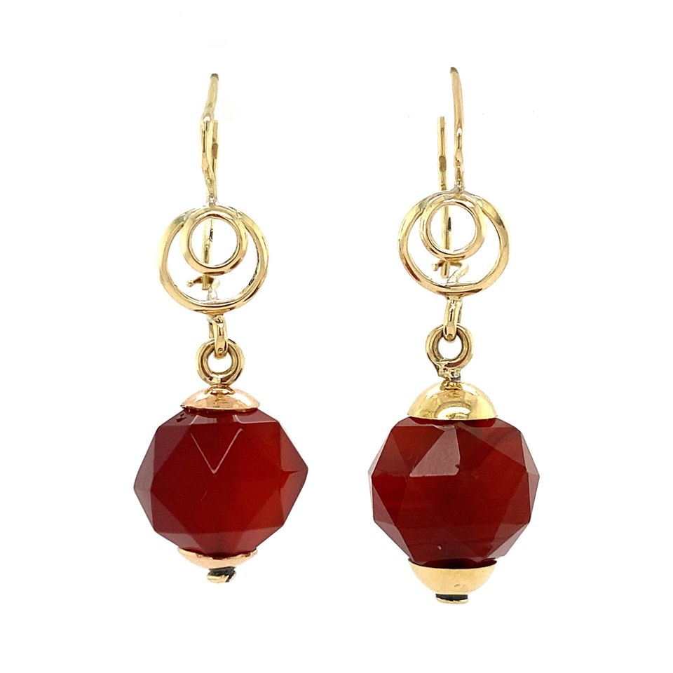Vintage 14K Gold Drop Earrings with Carnelian