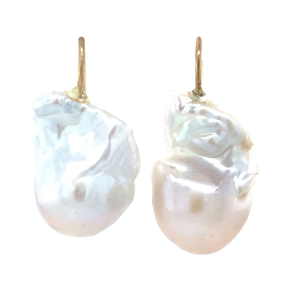 Vintage 14K Gold Drop Earrings with Pearl