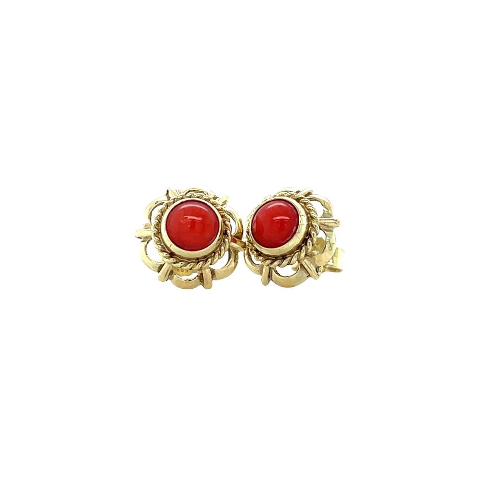 Vintage 14K Gold Stud Earrings with Red Coral