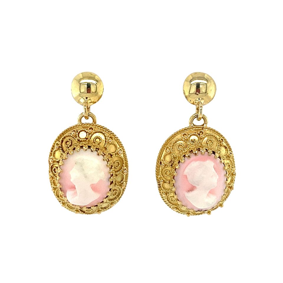 Vintage 14K Gold Drop Earrings with Cameo
