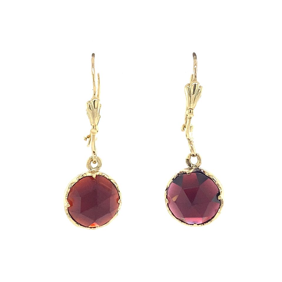 Vintage 14K Gold Drop Earrings with Garnet