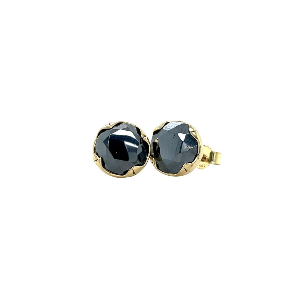 Vintage 14K Gold Stud Earrings with Hematite