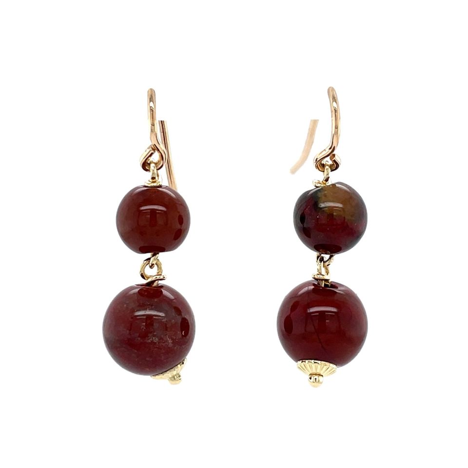 Vintage 14K Gold Drop Earrings with Chalcedony