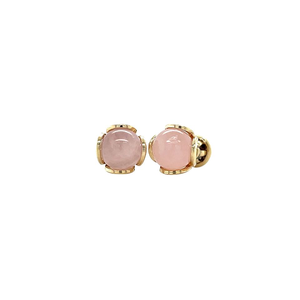 Vintage 14K Gold Solitaire Stud Earrings with Rose Quartz