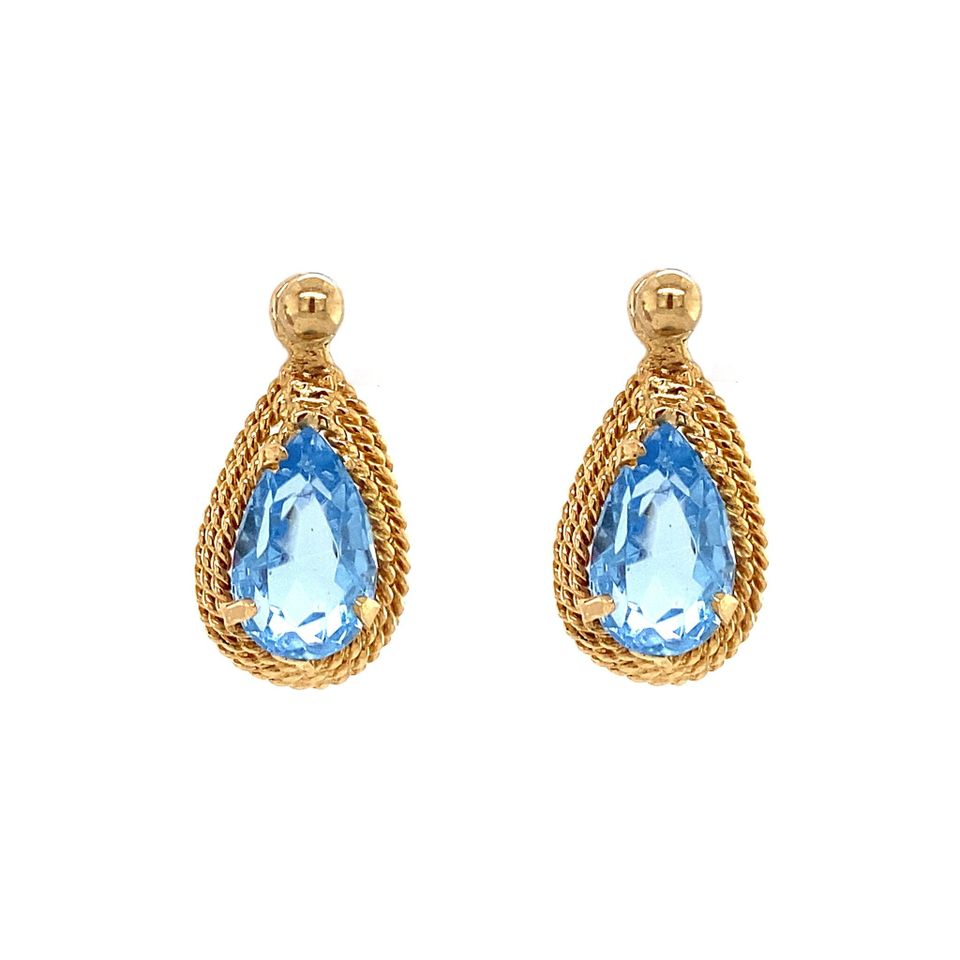 Vintage 9K Gold Stud Earrings with Topaz