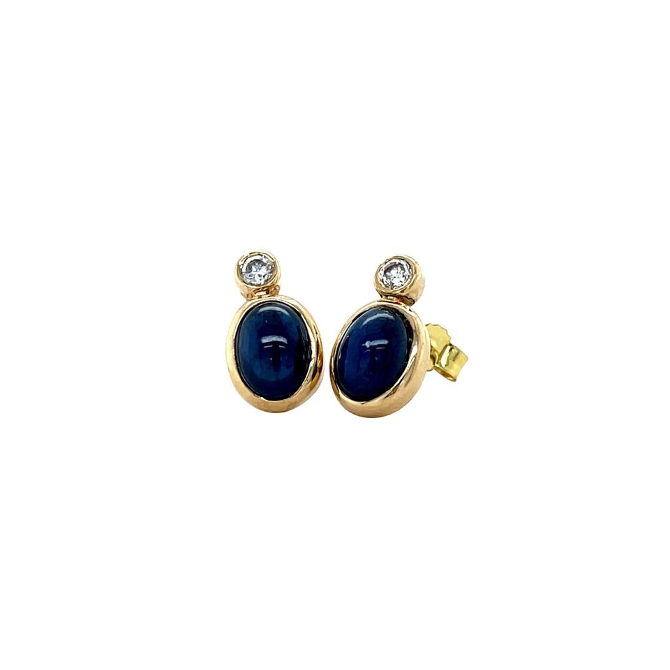 Vintage 14K Gold Stud Earrings with Sapphire and Moissanite