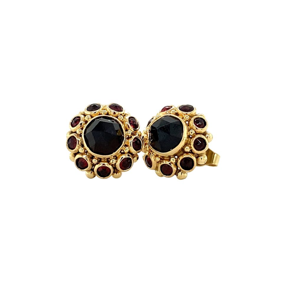 Vintage 14K Gold Cluster Stud Earrings with Garnet