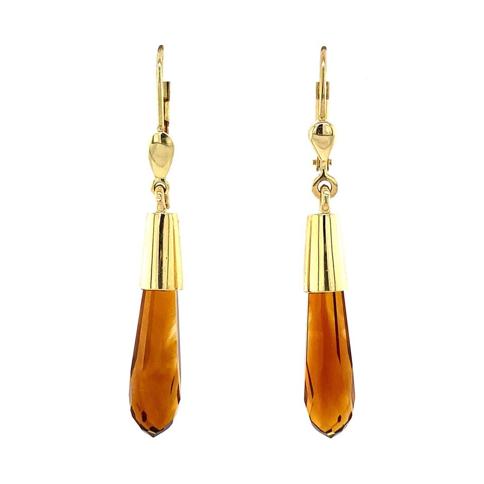 Vintage 14K Gold Drop Earrings with Smoky Topaz