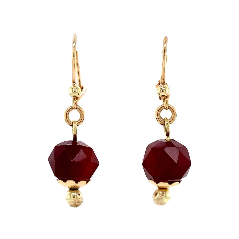 Vintage 14K Gold Drop Earrings with Carnelian