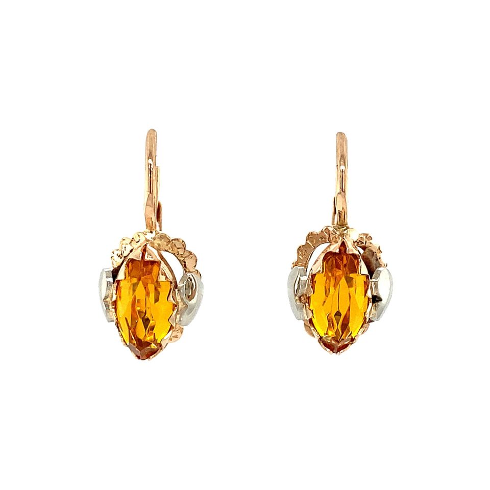 Vintage 14K Gold Drop Earrings with Yellow Topaz