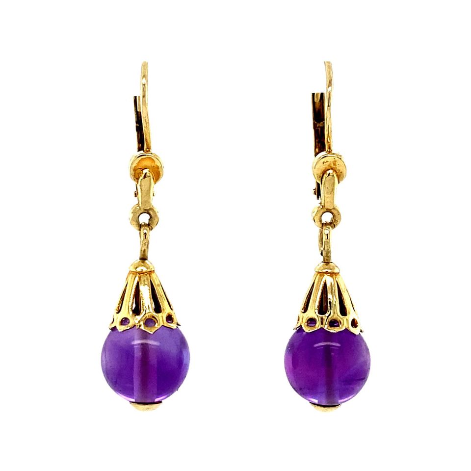 Vintage 14K Gold Drop Earrings with Amethyst