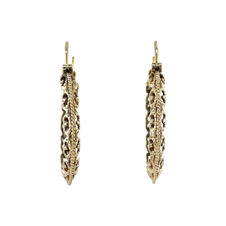 Vintage 14K Gold Fancy Hoop Earrings