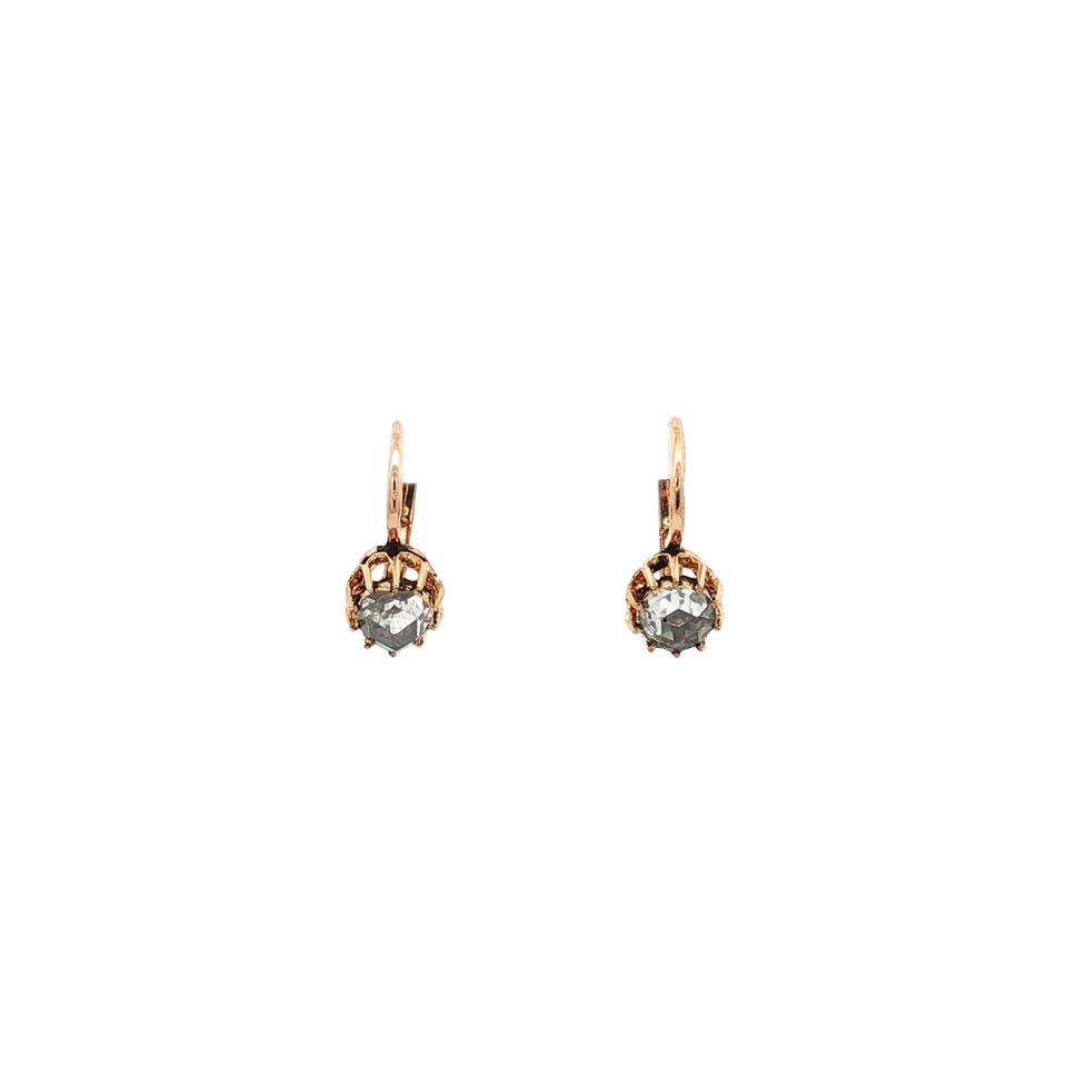 Vintage 14K Rose Gold Drop Earrings with Rose Cut Diamond