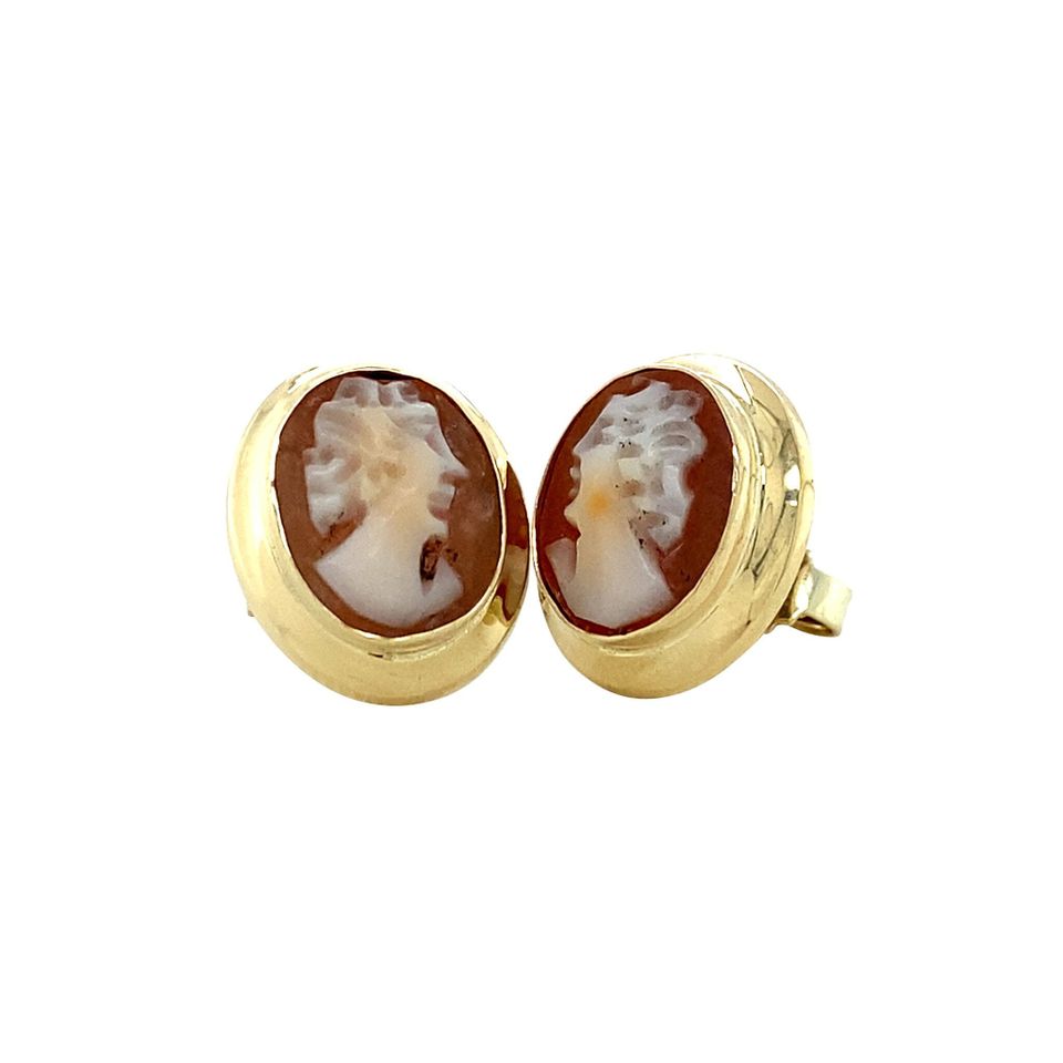 Vintage 14K Gold Stud Earrings with Cameo