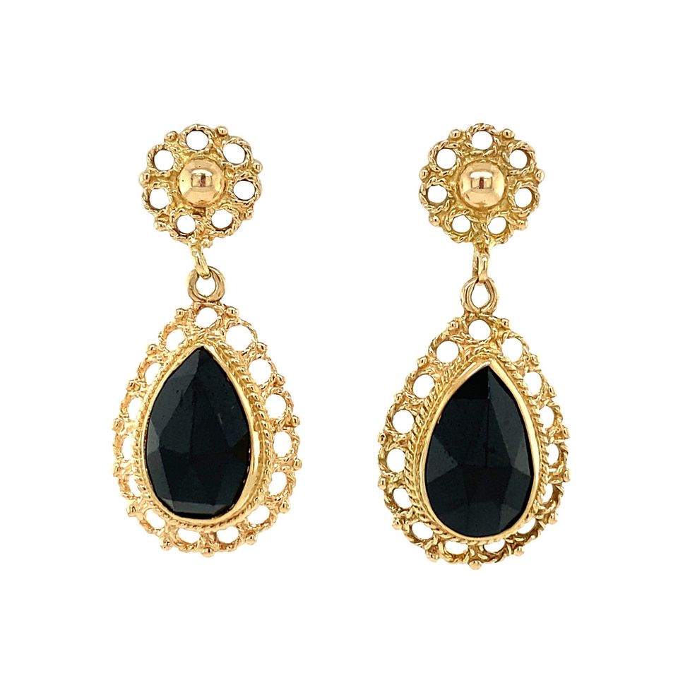Vintage 14K Gold Drop Earrings with Garnet