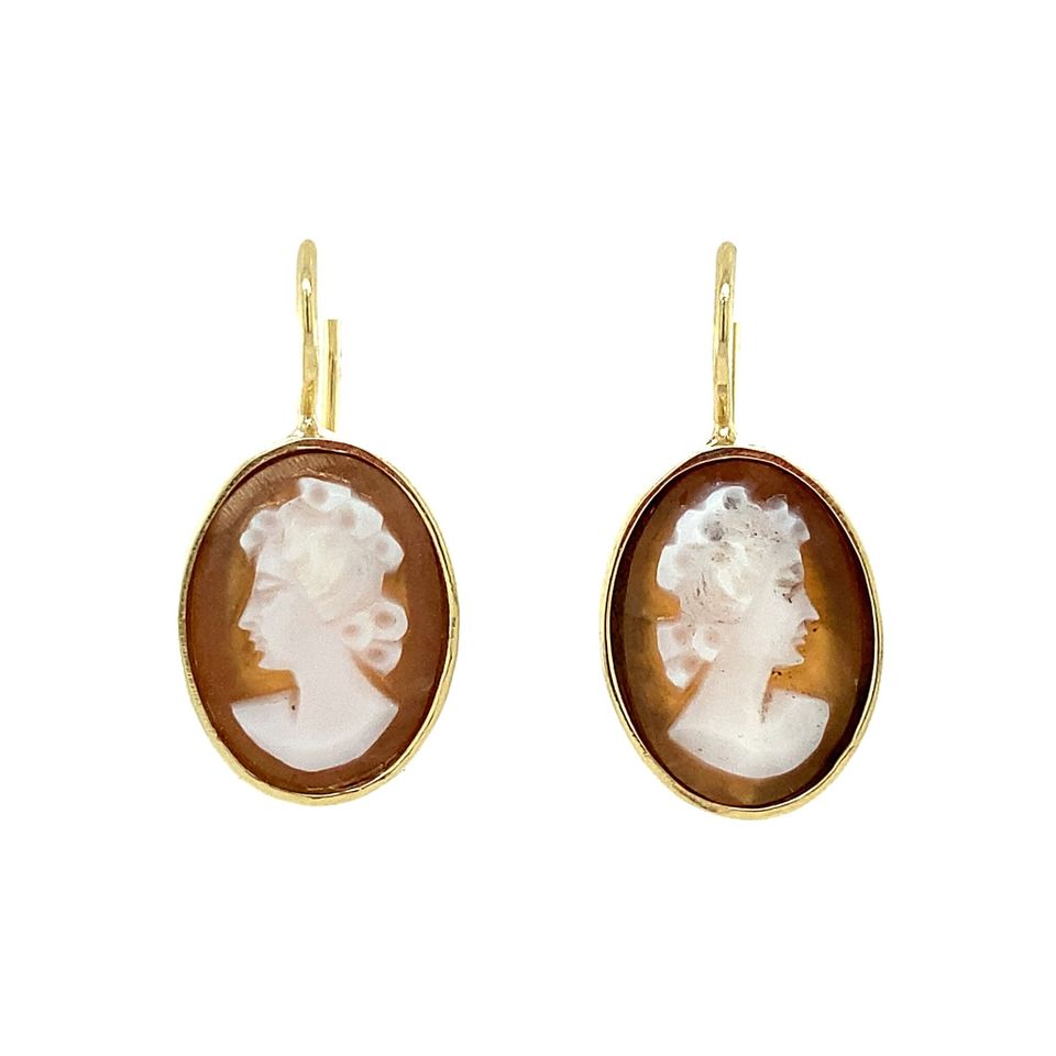 Vintage 14K Gold Drop Earrings with Cameo