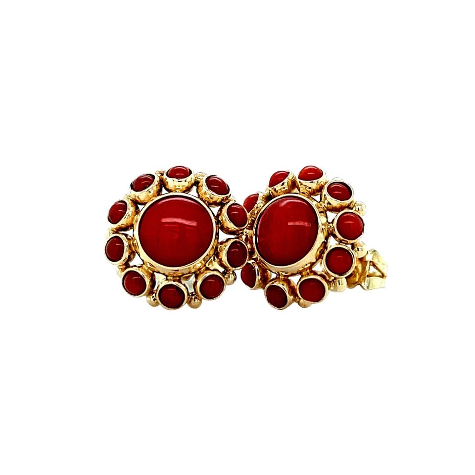 Vintage 14K Gold Stud Earrings with Red Coral