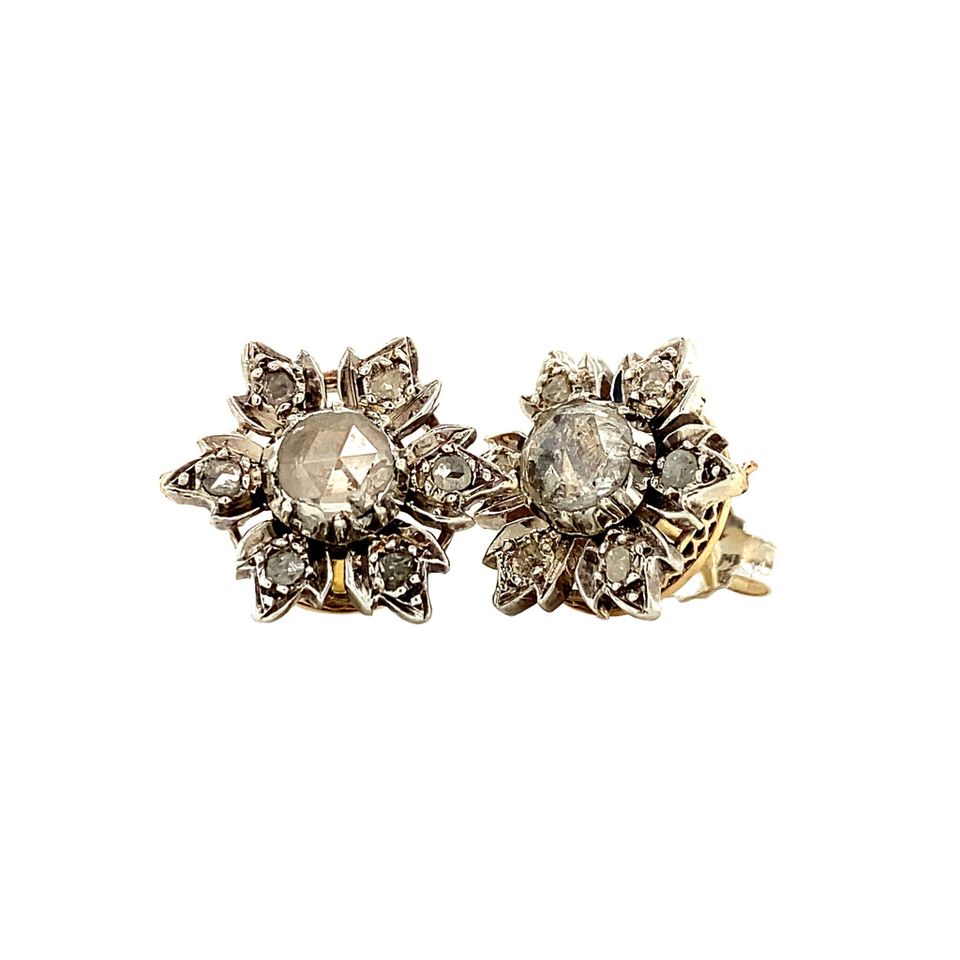 Vintage 14K Gold Stud Earrings with Rose Cut Diamond