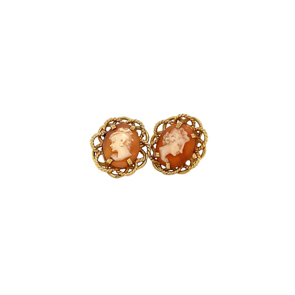Vintage 18K Gold Stud Earrings with Cameo