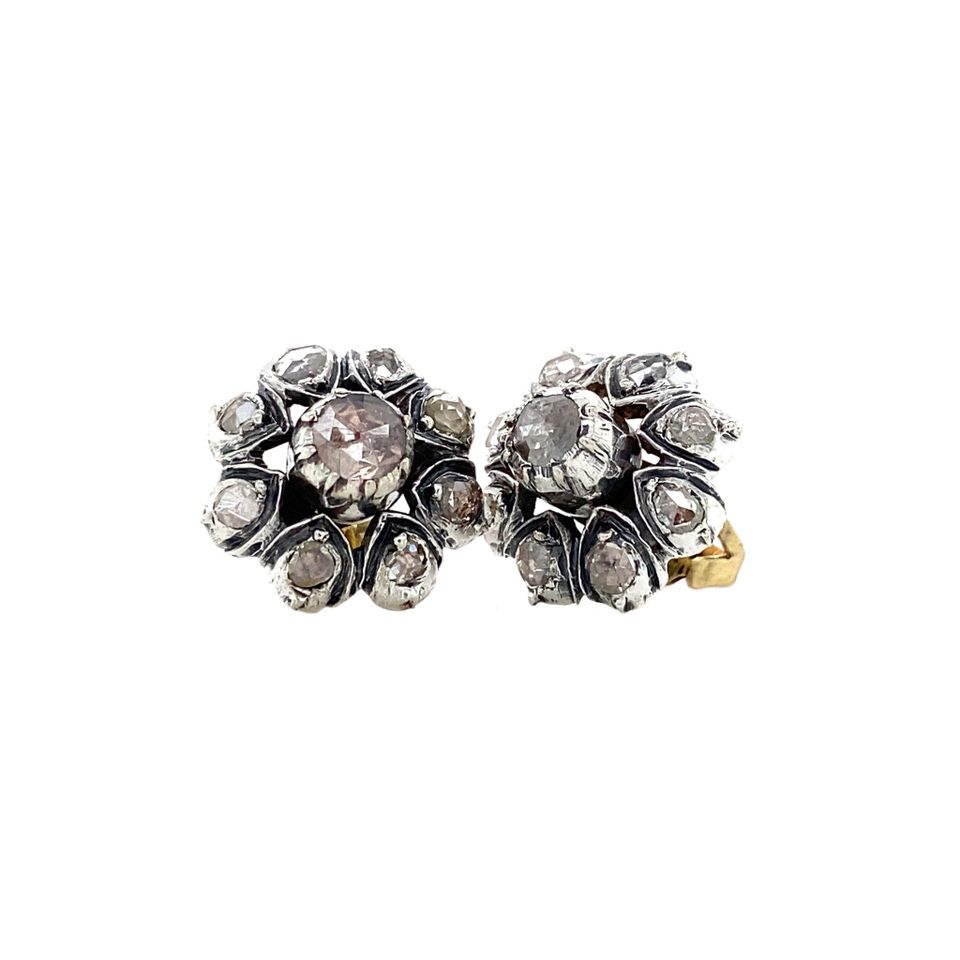 Vintage 14K Gold Stud Earrings with Rose Cut Diamond