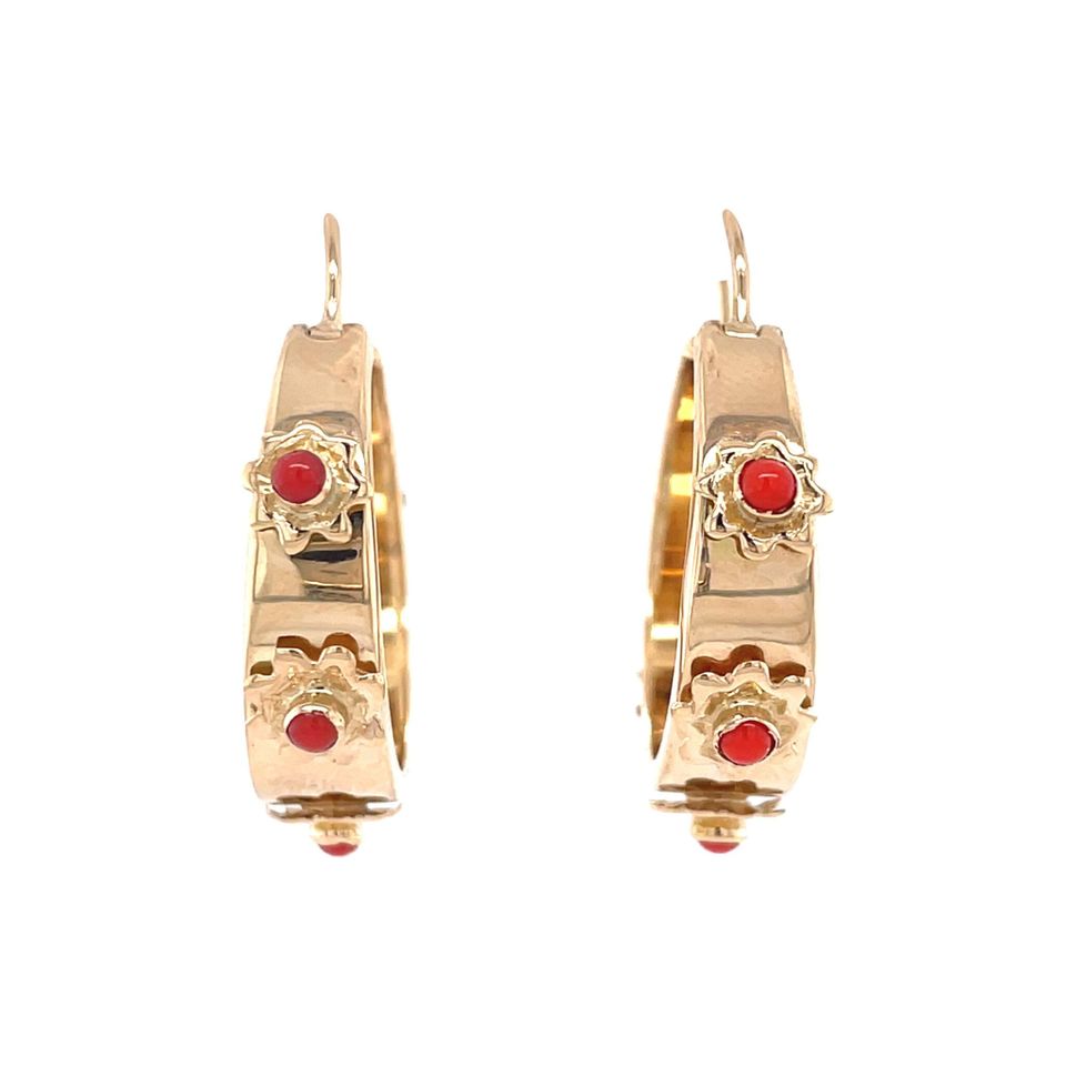 Vintage 14K Rose Gold Hoop Earrings with Colored Stone