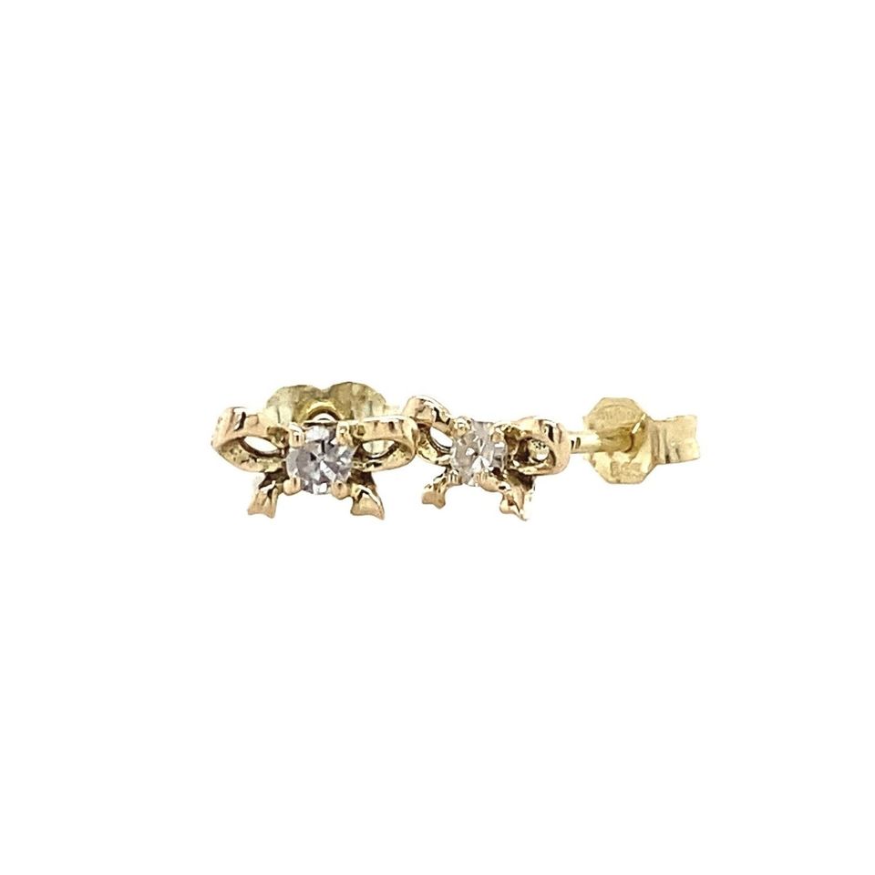 Vintage 14K Gold Stud Earrings Bow with Diamond