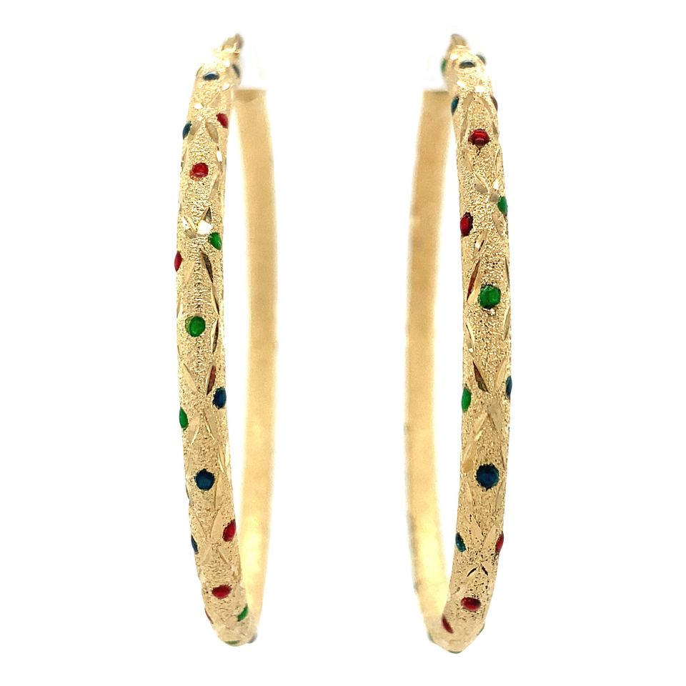 Vintage 14K Gold Hoop Earrings with Glass Stone
