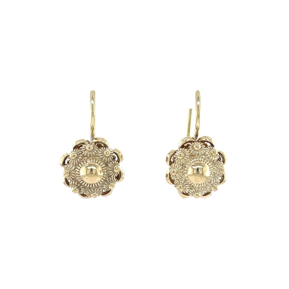 Vintage 14K Gold Zeeland Button Drop Earrings