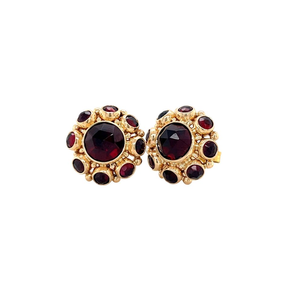 Vintage 14K Gold Cluster Stud Earrings with Garnet