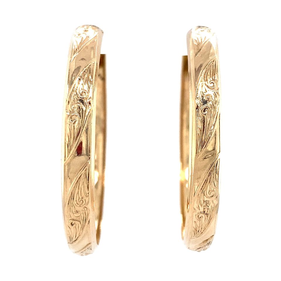 Vintage 18K Gold Fancy Hoop Earrings