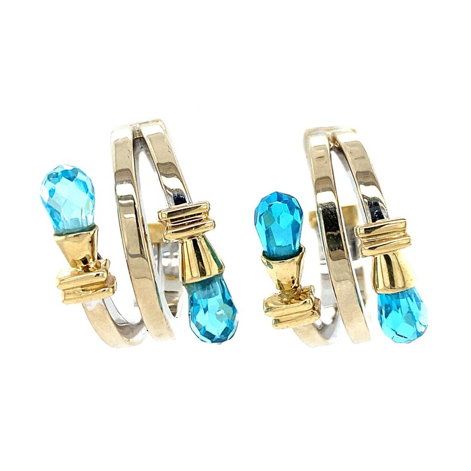 Vintage 14K Two Tone Gold Stud Earrings with Topaz