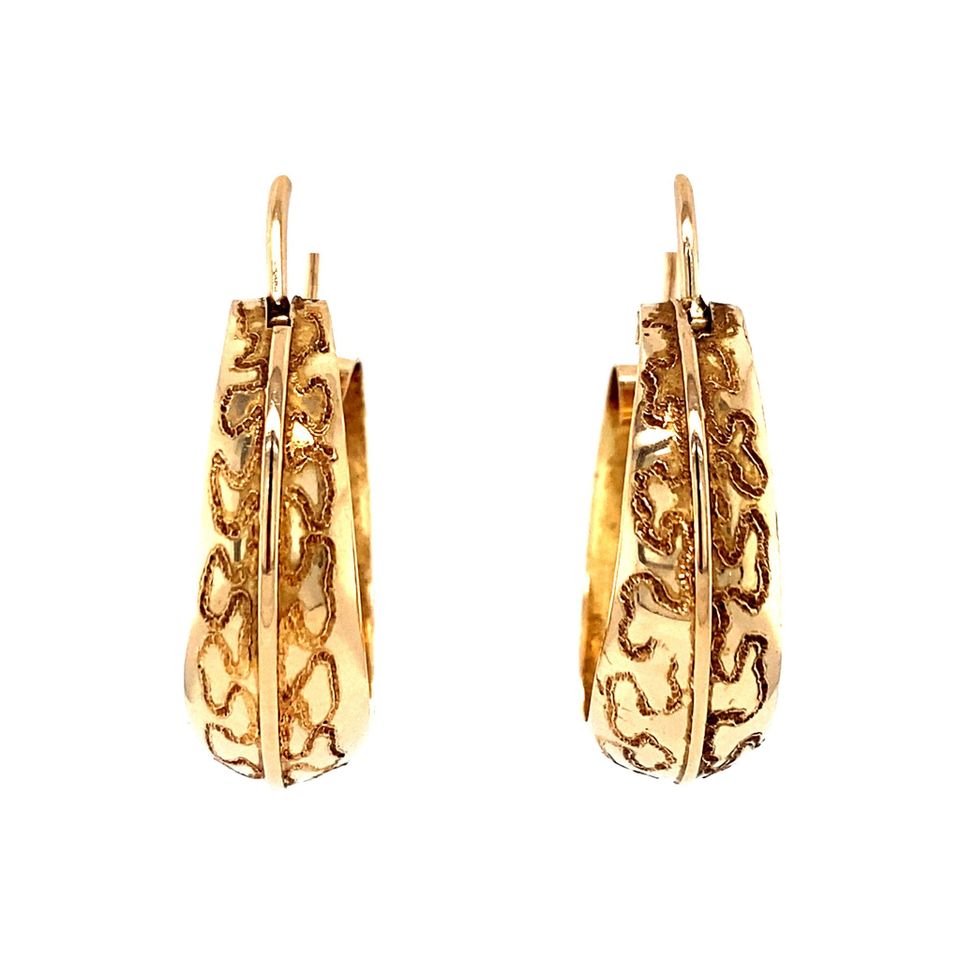 Vintage 18K Gold Fancy Hoop Earrings