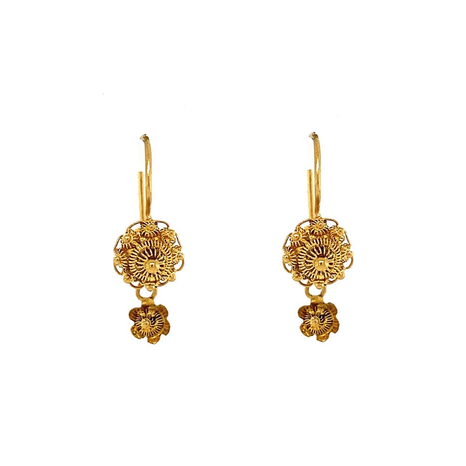 Vintage 14K Gold Zeeland Button Drop Earrings