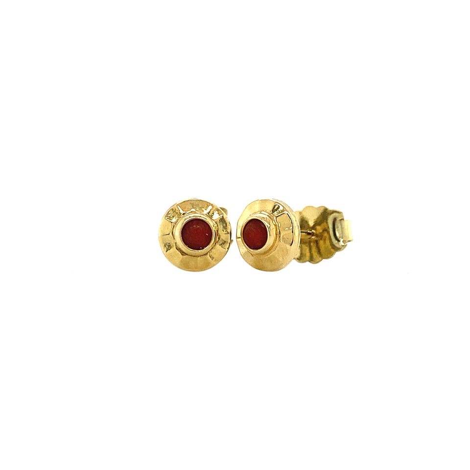 Vintage 14K Gold Stud Earrings with Red Coral