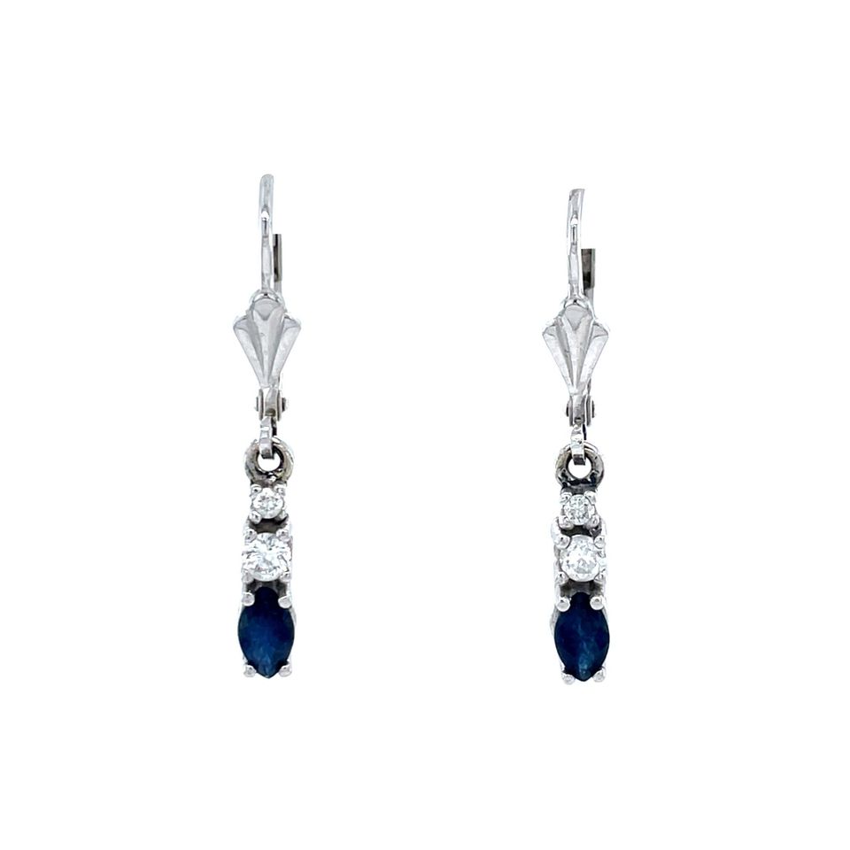 Vintage 14K White Gold Drop Earrings with Sapphire and Diamond